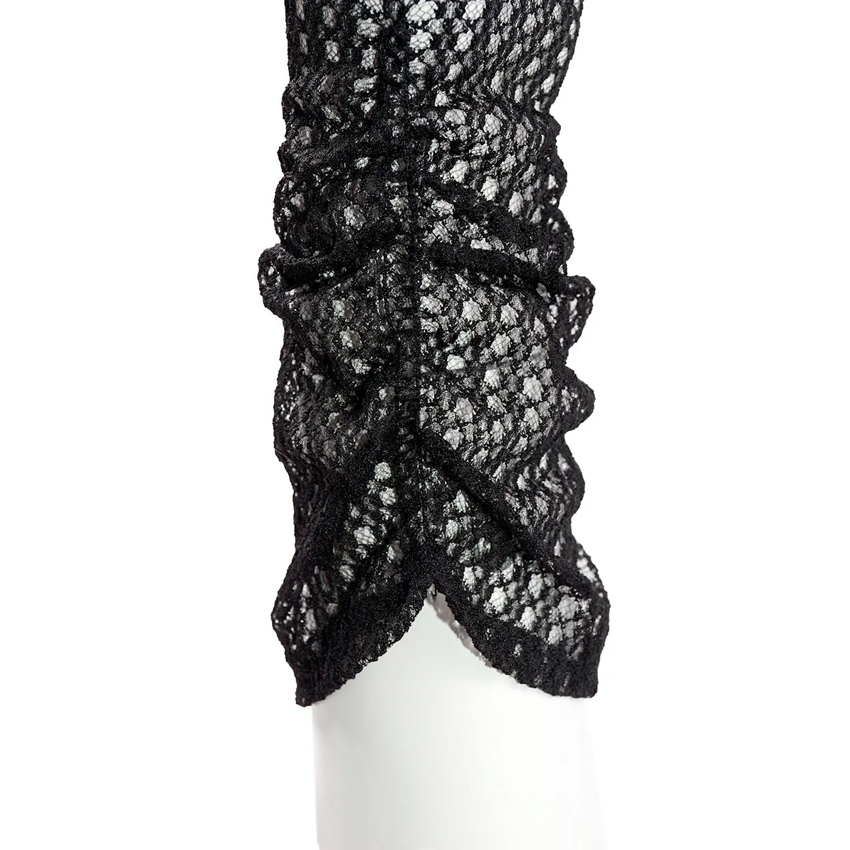 1940s Sheer Black Lace Gathered Gloves 6.5