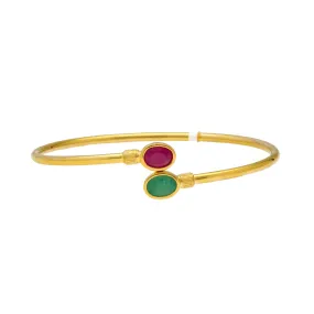 22K Yellow Gold Bangle with Emerald and Ruby Accents - 8.5g