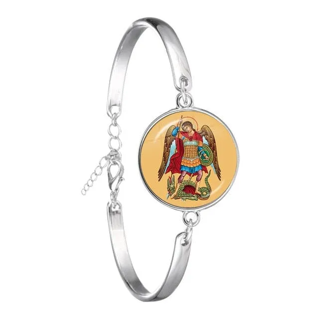 Archangel St.Michael Saint Shield Protection WWJD Charm Bangle
