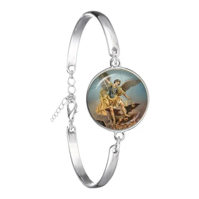 Archangel St.Michael Saint Shield Protection WWJD Charm Bangle