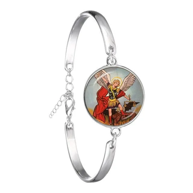 Archangel St.Michael Saint Shield Protection WWJD Charm Bangle