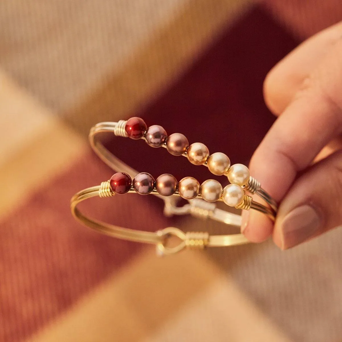 Burgundy Ombre Crystal Pearl Bangle Bracelet