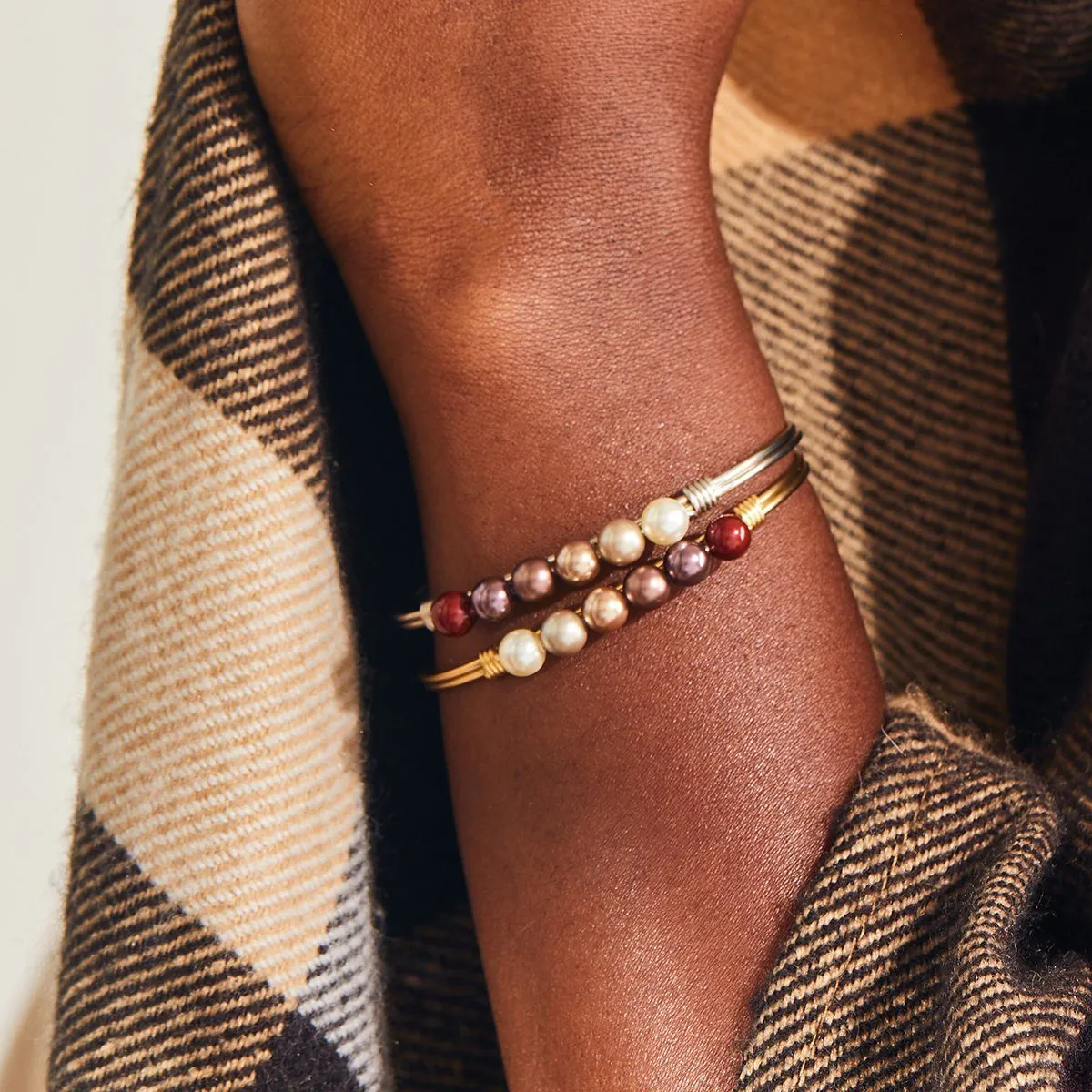 Burgundy Ombre Crystal Pearl Bangle Bracelet