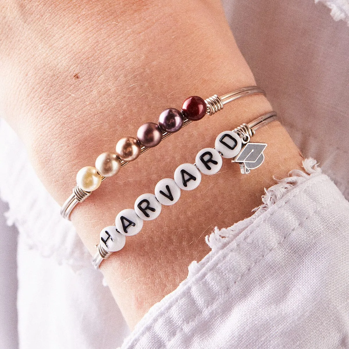 Burgundy Ombre Crystal Pearl Bangle Bracelet