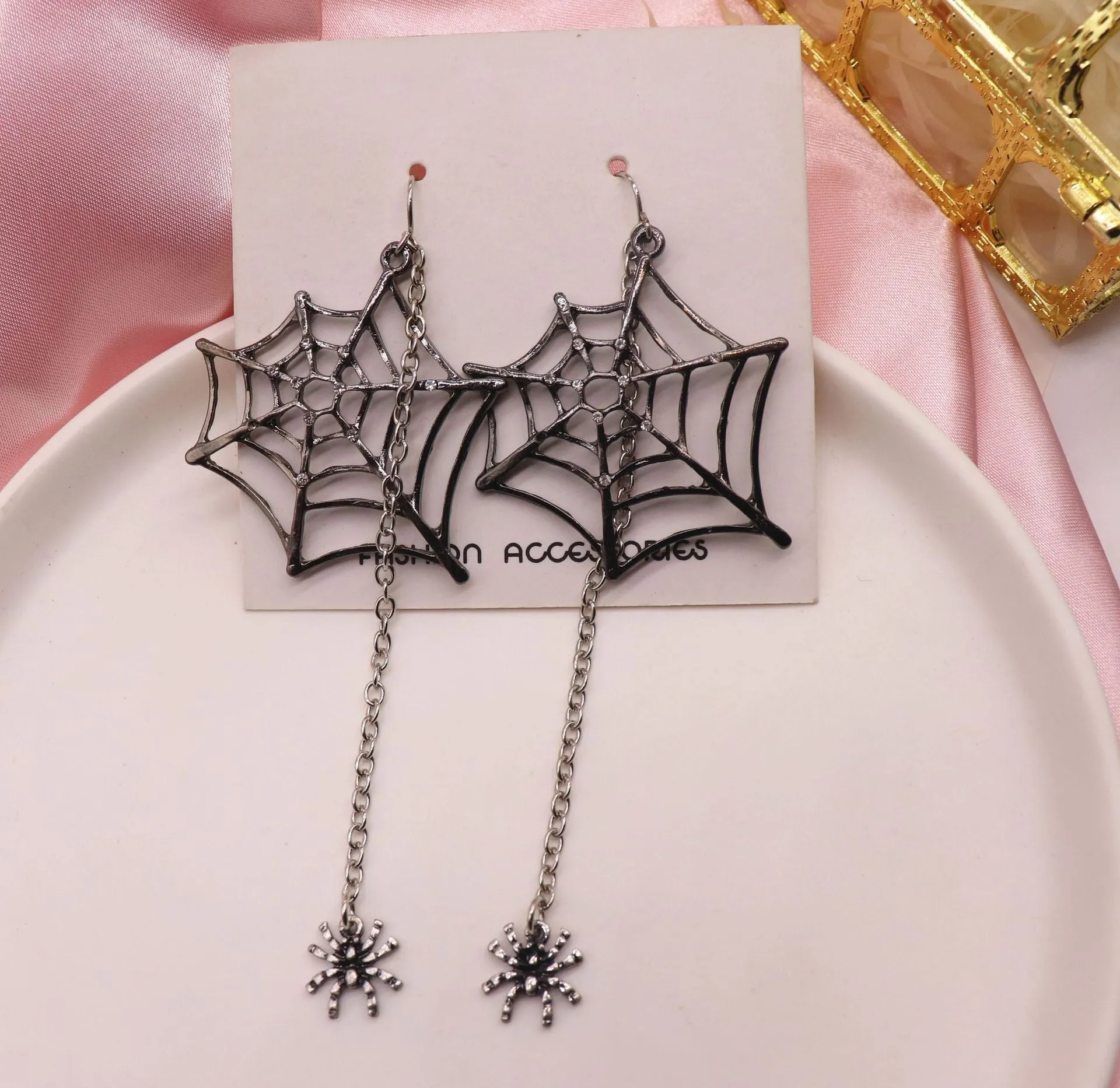 Halloween Earrings Black Spiders 3.5  Dangle Drop Earrings