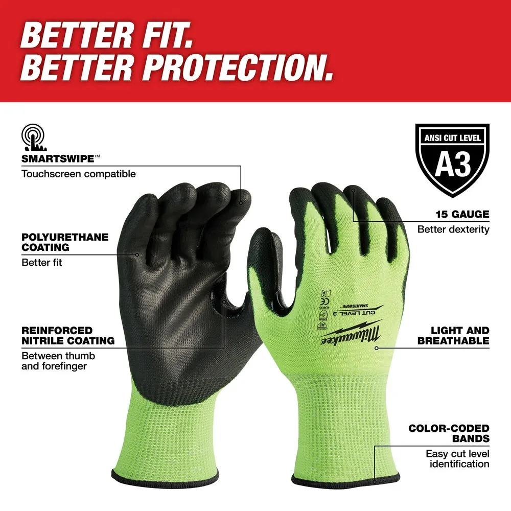 Milwaukee 48-73-8932B 12PK High Visibility Cut Level 3 Polyurethane Dipped Safety Gloves - Large