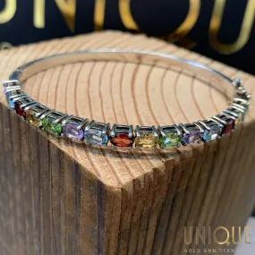 Vintage Sterling Silver Colorful Gemstone Bangle